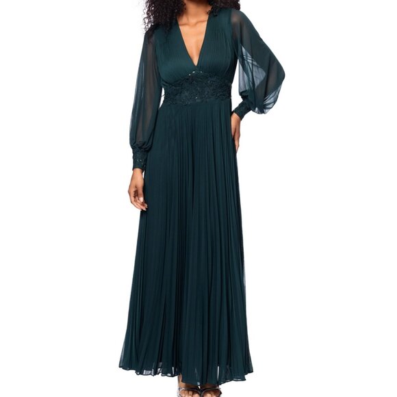 Betsy & Adam Women's Long Mesh Sequin-Waist Dress – Pine Green (NWT, Size 4) - Picture 1 of 4